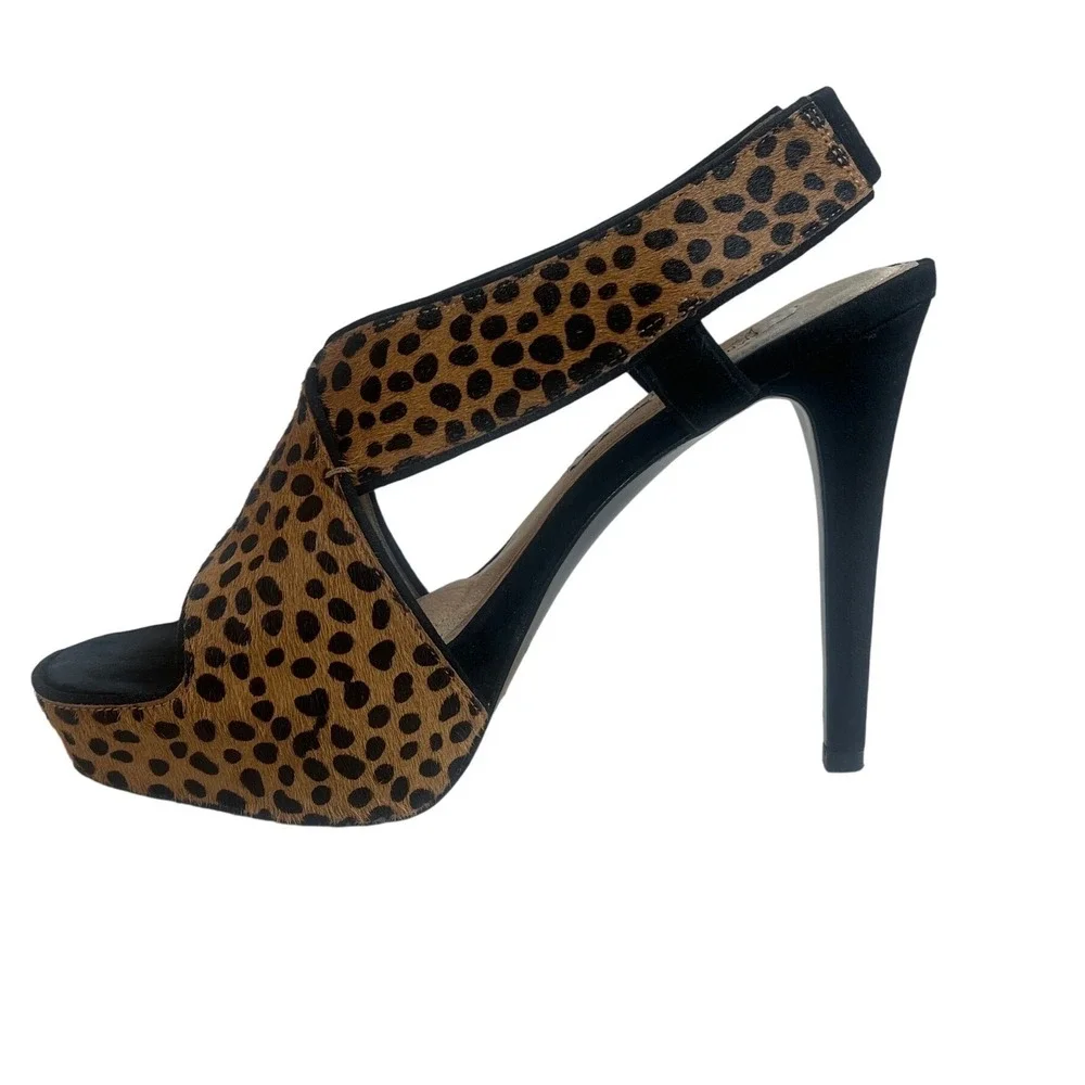 Diane von Furstenberg Leopard Calf Hair Platform‎ Slingback Heels Womens 8.5M